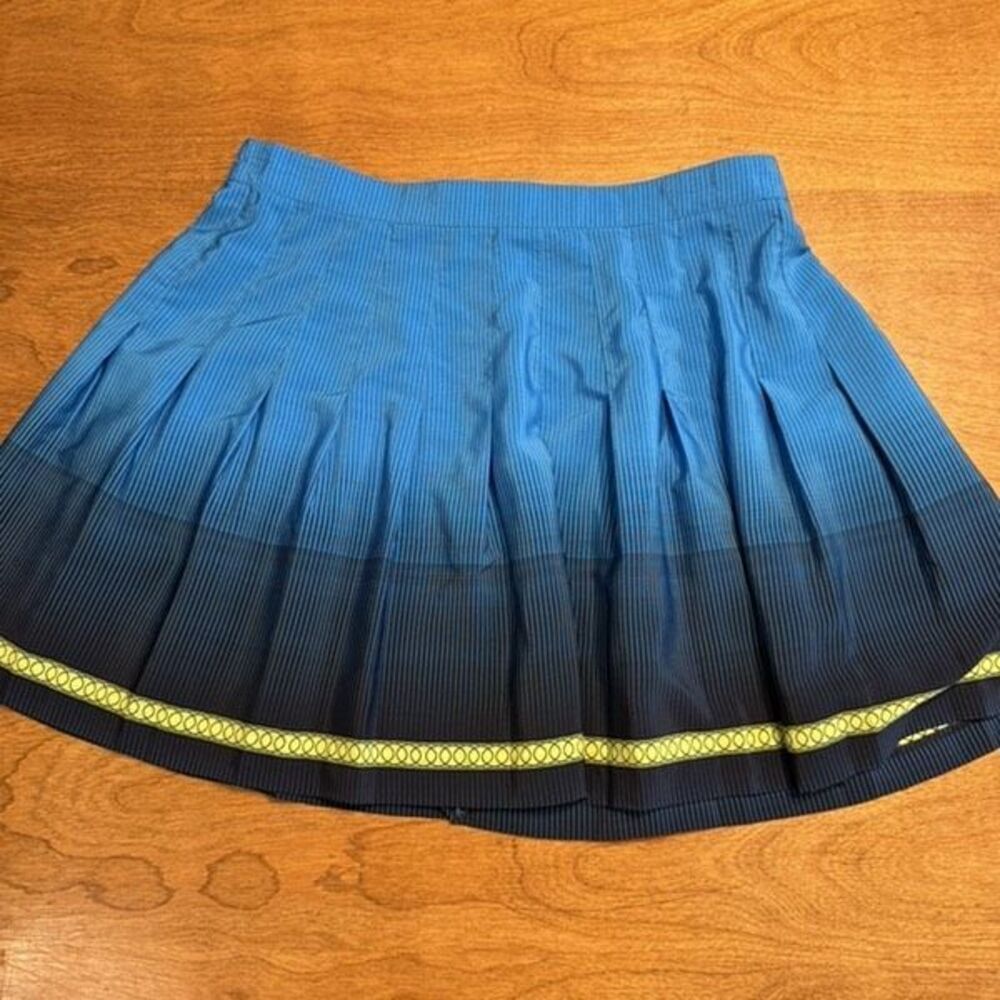 Tail Women's Pinstripe Ombre Pleated Back Zip Mini Skirt Blue Black Size 14 Nwot